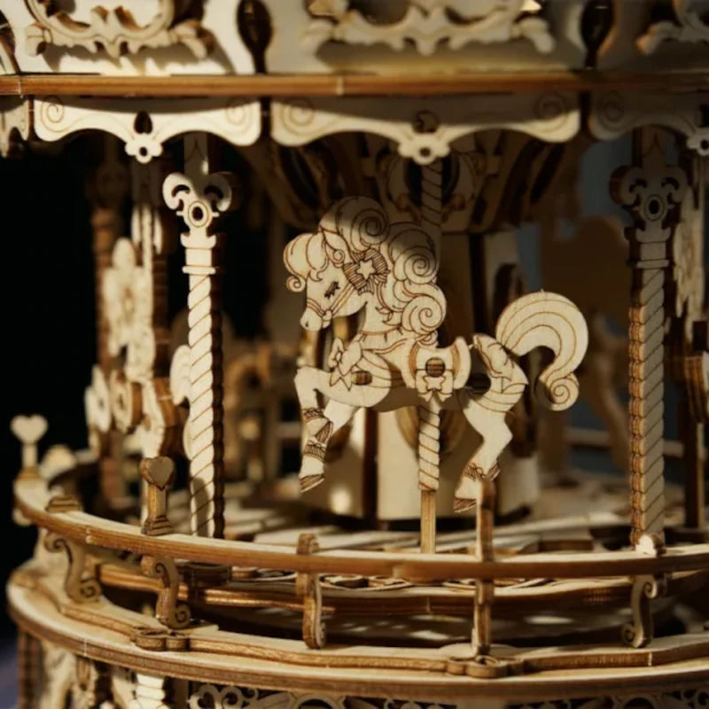Maqueta de madera 3D Carrusel Romántico Caja de música ROKR AMK62