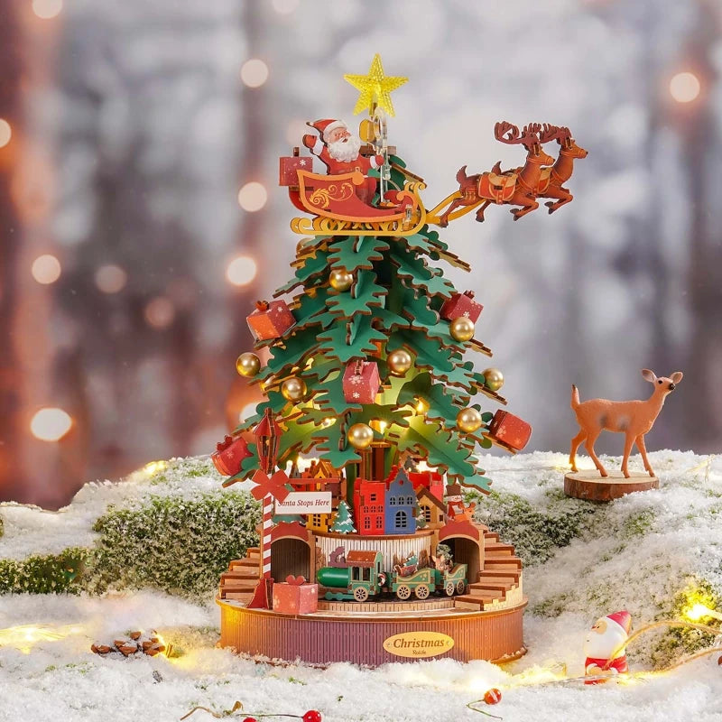 Maqueta de madera 3D Árbol de Melodias Navideñas Caja de música AMS01