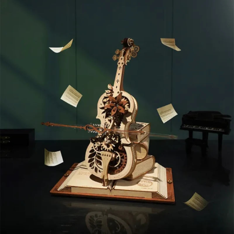 Maqueta de madera 3D Violonchelo Mágico Caja de música ROKR AMK63