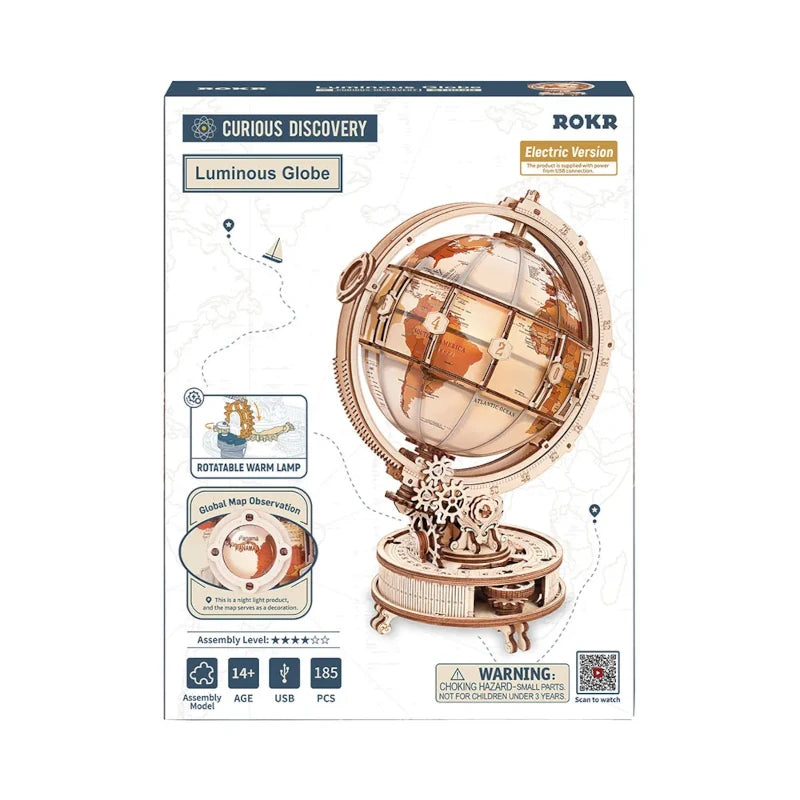 Maqueta de madera 3D Globo Terráqueo Luminoso ROKR ST003D