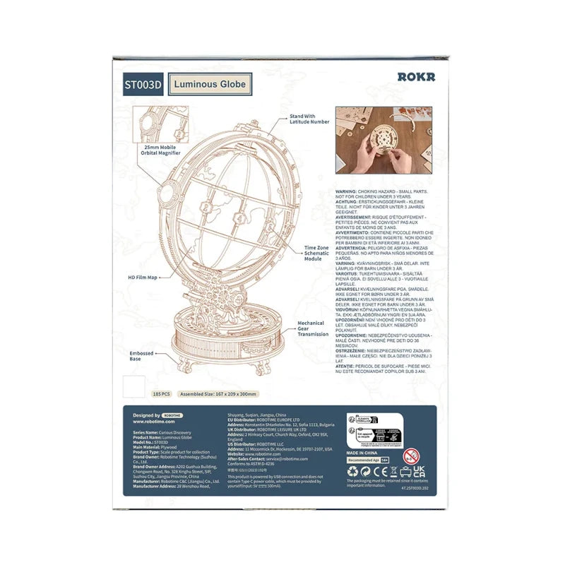 Maqueta de madera 3D Globo Terráqueo Luminoso ROKR ST003D