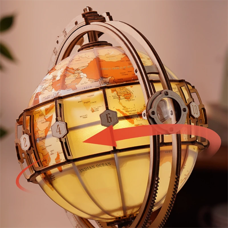 Maqueta de madera 3D Globo Terráqueo Luminoso ROKR ST003D