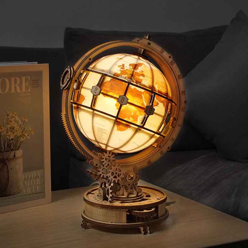 Maqueta de madera 3D Globo Terráqueo Luminoso ROKR ST003D